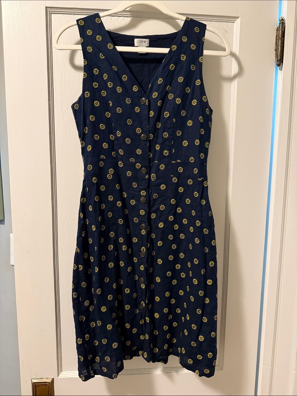 J. Crew Navy Dress with Yellow Floral Print